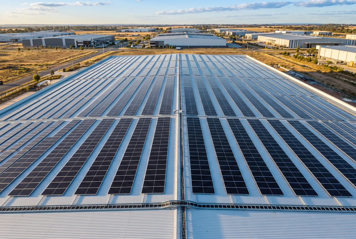 Commercial rooftop solar installation on an Australian warehouse